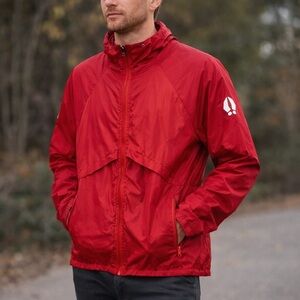 Bearded Goat Red Packable Windbreaker Jacket Men’s Medium Outdoor